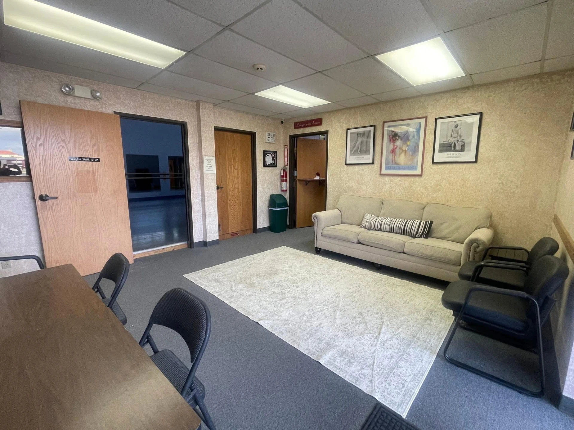 The welcoming parent waiting area inside Chickasha School of Dance at the Studio Event Center